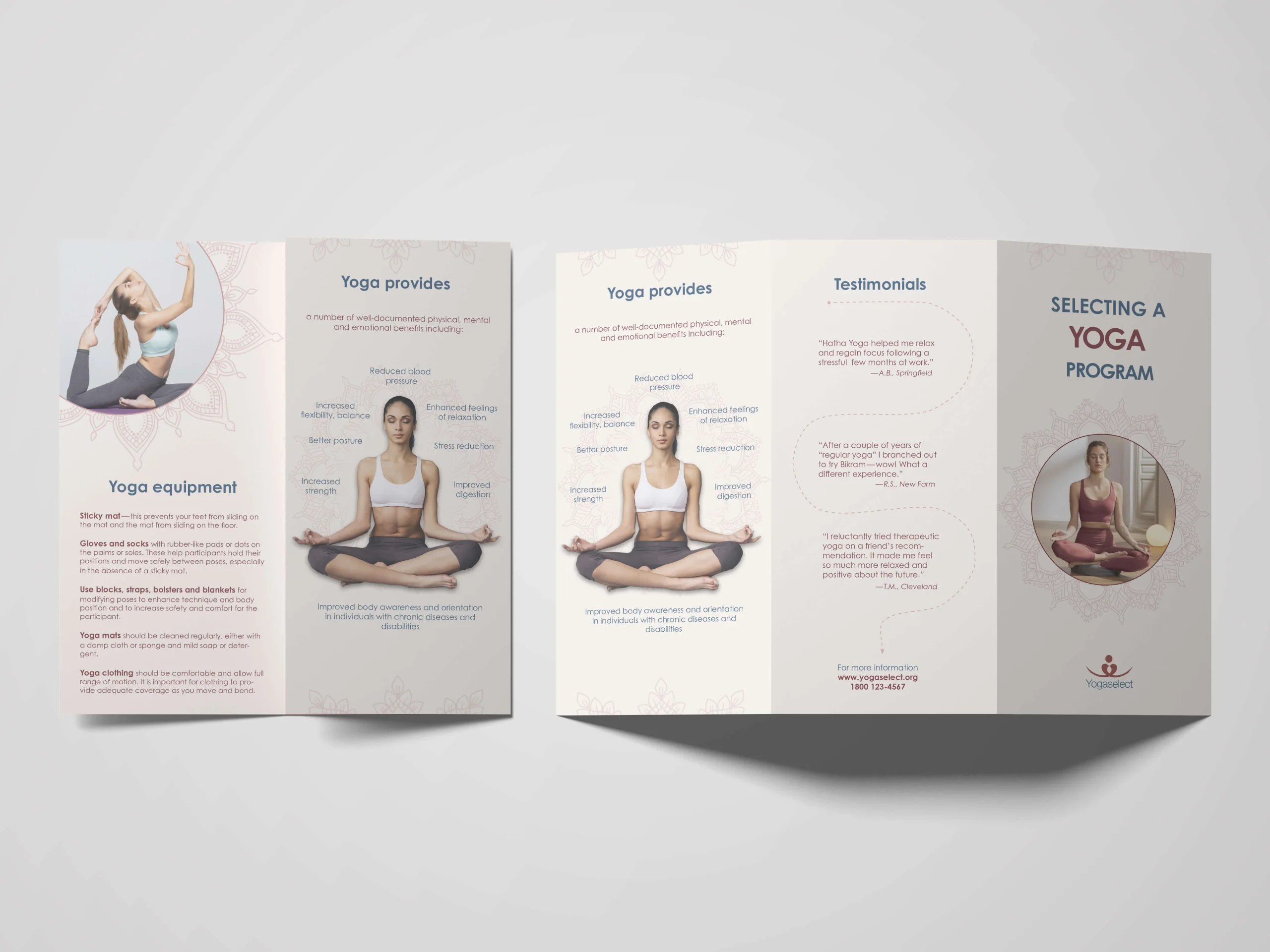 Creative DL trifold brochure design with structured panels, vibrant visuals, and clear messaging—perfect for yoga studios, services, events, and marketing campaigns.