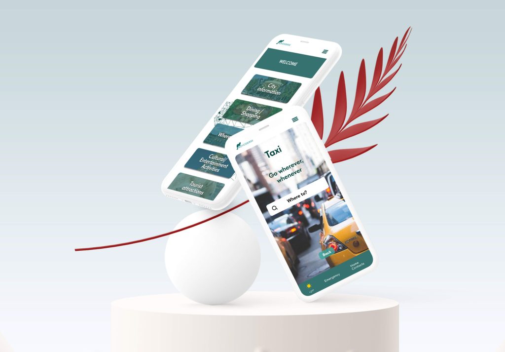 User journey map illustrating how tourists discover and interact with information through the Novosibirsk tourism app.