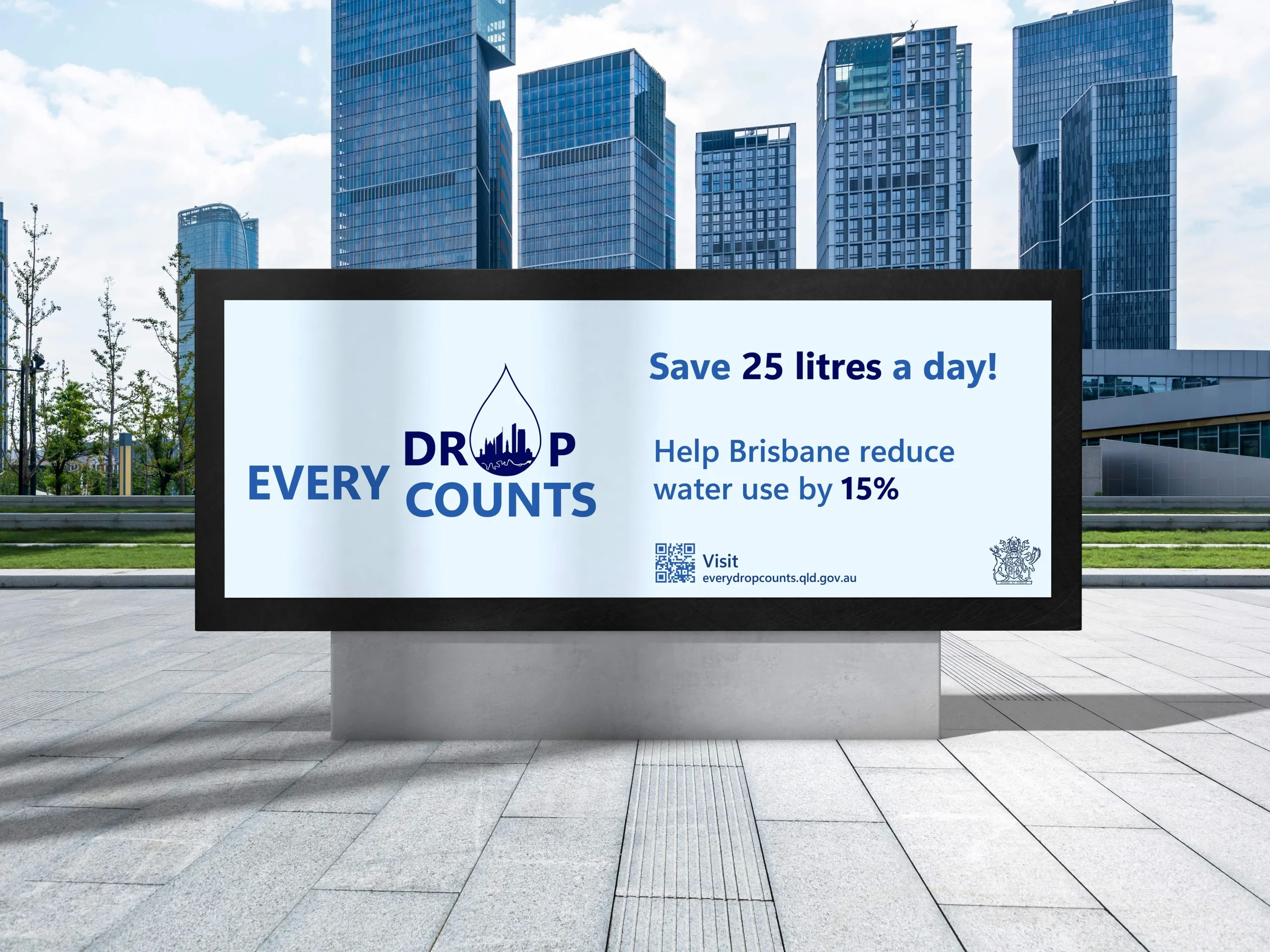 Self-initiated government communication campaign designed to help Brisbane households reduce water consumption through public awareness and educational materials.